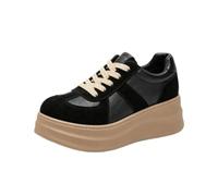 Sneakers Women Trainers Retro Platform,Leather Lace Up | Women low-top retro platform trainers. Split leather upper, pigskin lining & insole, rubber thick sole, height boost.