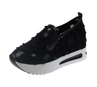 Sneakers Women's Trainers Slip on Running Shoes Women Shoes with Thick Sole Wedge Heel Closed Toe Fashion Outerwear Slip On Platform Breathable Casual Shoes Trainers Girls, black, 8 UK