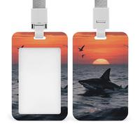 Sneaking Shark Badge Holder Vertical ID Badge Holder with Lanyard, Durable ABS Plastic - Waterproof Name Tag for Office, Teacher& Nurses