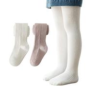 Snegyu 2 Pack Warm Tights for Kids Girls' Back to School Uniform Plain Tights Socks Knit Cotton Rich Baby Girl Leggings Toddler Pantyhose for 3-5 Years