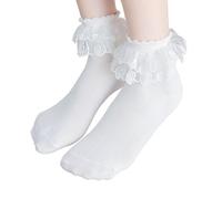 Snegyu Girls White Frilly Ankle Socks for Kids Girls Toddler Girl Leaf Shape Big Lace Ruffle Party Dress Dance Socks for 7-10 Years