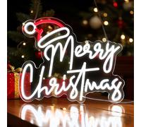 Sneignon Merry Christmas Neon Sign with Santa Hat,Neon Signs for Wall Decor,LED Christmas Neon Sign,USB Powered & Dimmable Xmas Neon Lights for Home,Window,Party,Holiday Decorations & Gift Idea