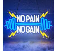 Sneignon No Pain No Gain Neon Sign for Gym Wall Decor,Led Sign,Neon Lights for Bedroom,Motivational LED Light Up Sign for Home Fitness Room,Garage,Workout,Man Cave,Blue & Yellow Barbell Neon Light
