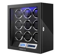 SNEOLTJN Watch Winder for 6/9/12 Slots Automatic Watches,Ultra-Quiet Japanese Motors, Built-in LED Illumination and LCD Touchscreen Control, 9 watches-Black, Black for 9 watches, luxury