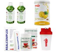 Snep Detox Cleanse Kit with Olivox Olive Leaf Extract, Thé Mix Keto Friendly Powder Pineapple 520 gr, Shake, Mineral Complex, Shaker Bottle.