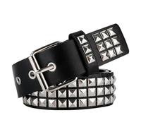 SNEPOO Black Studded Belt Punk Belt Rock Rivet Belts with Bright Pyramid Studded belt for Men/Women, Silver Studded, Fit Pant 27-32 inch