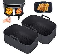 Snewvie 2Pcs Silicone Pot for Ninjas Dual Air Fryer, Silicone Air Fryer Liners Double Air Fryer Silicone Basket, Air Fryer Rack Accessories for Air Fryer, Oven, and Microwave, #3 2 Black