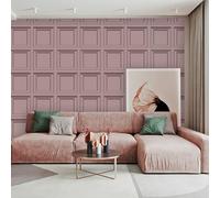Snewvie 3D Wood Effect Wallpaper Wooden Panel Frame Realistic Textured Retro Embossed Cream Tartan Wallpaper for Living Room Feature Wall Bedroom,Pink