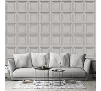 Snewvie 3D Wood Effect Wallpaper Wooden Panel Frame Realistic Textured Retro Embossed Cream Tartan Wallpaper for Living Room Feature Wall Bedroom,3 Roll