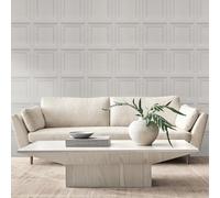 Snewvie 3D Wood Effect Wallpaper Wooden Panel Frame Realistic Textured Retro Embossed Cream Tartan Wallpaper for Living Room Feature Wall Bedroom,Cream