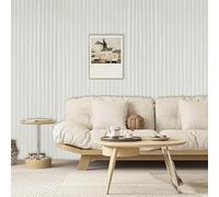 Snewvie Beige Striped Wallpaper Metallic Stripe Thick Textured Wallpaper Plain Grey 3D Embossed Glitter Feature Stripe Wall Paper for Bedroom Adults Living Room Lounge Hallway Hall