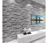 Snewvie Grey Brick Effect Wallpaper 3D Grey Brick Wall Effect Wallpaper Non-Woven Rustic Brick Pattern Vintage Slate for Bedroom Living Room Restaurant Cafe Wall Paper 950 * 53cm