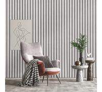 Snewvie Grey Wallpaper Natural Wooden Slats Panelled Geometric Wooden Wallpaper Wood Effect Modern Realism Removable Feature Wall Paper for Bedroom Living Room Hallway Stairs Lounge