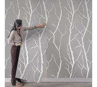 Snewvie Light Grey Tree Branch Glitter Wallpaper 3D Embossed Taupe Textured Wallpaper Modern Minimalist Striped Feature Wall Paper for Bedroom Living Room TV Backdrop Hallway
