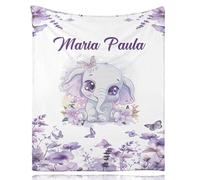 Snewvie Personalised Baby Blankets with Name,Custom Soft Flannel Blanket for Girls,Kids,Adult,Women,Customised Blankets with Printed Elephant Gifts for Baby Shower Christmas Birthday