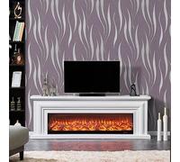 Snewvie Purple Glitter Wallpaper Modern Minimalist Curves Glitter Non-Woven 3D Abstract Wallpaper Mural Flocking Geometric Striped Wallcoverings for Bedroom Living Room TV Backdrop