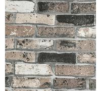 Snewvie Rustic Brown Brick Effect Wallpaper Non-Woven Fabric Brick Pattern 3D Brick and Stone Pattern Effect Wallpaper Anti-Fouling Texture Bookcase Wallpape Vintage Slate 9.5M* 0.53M