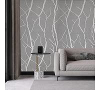 Snewvie Silver Grey Tree Branch Glitter Wallpaper 3D Embossed Textured Wallpaper Modern Minimalist Striped Feature Wall Paper for Bedroom Living Room TV Backdrop Hallway