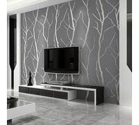 Snewvie Silver Grey Wallpaper 3D Embossed Tree Branch Glitter Textured Wallpaper Modern Minimalist Striped Feature Wall Paper for Bedroom Living Room TV Backdrop Hallway