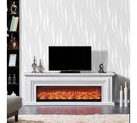 Snewvie White Wallpaper Wave Glitter Wallpaper 3D Embossed Textured Wall Paper Embossed Feature Stripes Wallpapers for Living Room Adults Bedroom Hallway Kitchen