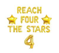 SNFHWL Reach Four The Stars Balloons , Boys | Girls' 4th Birthday Party Sign Bunting Decoration Supplies Hanging Backdrops