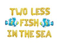 SNFHWL Two Less Fish in the Sea Balloons, Fishing Themed Party Supplies, Gold Foil Sign for Wedding |Engagement | Bridal Shower | Bachelorette Party Decoration Garlands