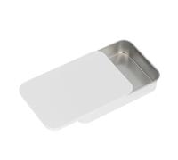 SNGUOQ 2pcs Metal Rectangular Empty Tin Box Tinplate Push Candy Pill Cases Bins Hinged Containers Small Organizer Storage for Organizing School,Household Items(White)