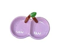 SNGUOQ 2pcs/Set Cherry Double Lattice Dessert Plate Set Household Ceramics Dipping Sauce Creative Restaurant Bowl Relief Tableware for Weddings, Birthdays(Purple)