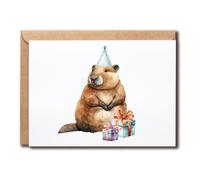 SNHDesign Beaver Birthday Card - Happy Birthday Beaver Card - Happy Birthday Card - Animal Birthday Card - Greeting Card - Cute Birthday Card