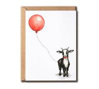 SNHDesign Goat Birthday Card - Goat Card - Animal Lovers Card - Goat With Balloon Card - Happy Birthday Card - Greeting Card For Family Friend