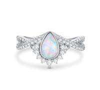 SNHHNSW 1 (ctw) Pear Shaped Opal Engagement Rings for Women Infinity Genuine Opal Rings with 5A Cubic Zirconia for Wedding Anniversary