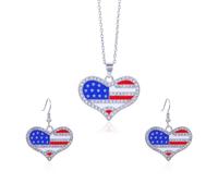 SNHHNSW American Independence Day Necklace Alloy Rhinestone Flag Color Heart Star Hat Map USA Shape Pendant Earrings Necklace Set Jewelry