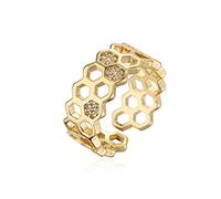 SNHHNSW Cubic Zirconia Bee Honeycomb Ring Open Engagement Statement Wedding Stacking Finger Rings Adjustable Fashion Crystal Unique Thumb Ring Cute for Women Men