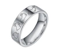 SNHHNSW Cute Rabbit Band Ring for Women Men Promise Engagement Wedding Rings for Couples Bunny Animal Funny Stainless Steel Polished Comfort Fit Easter Christmas Friendship Graduation Gift