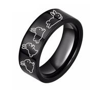 SNHHNSW Cute Rabbit Band Ring for Women Men Promise Engagement Wedding Rings for Couples Bunny Animal Funny Stainless Steel Polished Comfort Fit Easter Christmas Friendship Graduation Gift