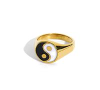 SNHHNSW Fashion Yin Yang Band Ring for Women Men Stainless Steel Cool Bands Tai Chi Balance Chinese Style Statement Personalized Middle Thumb Finger Rings for Best Friends
