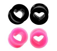 SNHHNSW Hollow Heart Shaped Soft Silicone Flexible Double Flared Ear Tunnels Plugs Gauge Expander Stretching Earrings for Women Men Couples Love Piercing Body Jewerly Gift Black Pink 2 Pairs Set