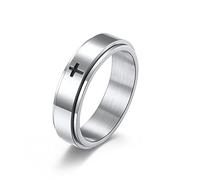 SNHHNSW Minimalist Cross Christian Jesus Christ Lord Prayer Rotating Stress Relief Spinner Fidget Band Rings for Men Women Anxiety Finger Rotate Stainless Steel Fashion Cool Ring Birthday Gifts