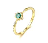 SNHHNSW Natural Emerald Gemstone Wedding Engagement Yellow Ring Women Fine