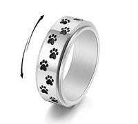 SNHHNSW Paw Print Spinner Fidget Ring Stress Relieving Anxiety Rotate Freely Cute Animal Boredom ADHD Autism Band Stainless Steel Engagement Wedding Birthday Valentine's Day Gift for Women Men