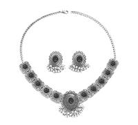 SNHHNSW Vintage Austrian Crystal Kundan Necklace Earrings Jewelry Set for Women Bride Indian Traditional Bollywood Statement Choker Punk Pendent Necklaces Stud Tassel Dangling for Wedding Party Prom