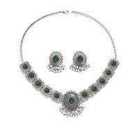 SNHHNSW Vintage Austrian Crystal Kundan Necklace Earrings Jewelry Set for Women Bride Indian Traditional Bollywood Statement Choker Punk Pendent Necklaces Stud Tassel Dangling for Wedding Party Prom