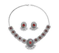 SNHHNSW Vintage Austrian Crystal Kundan Necklace Earrings Jewelry Set for Women Bride Indian Traditional Bollywood Statement Choker Punk Pendent Necklaces Stud Tassel Dangling for Wedding Party Prom