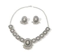 SNHHNSW Vintage Austrian Crystal Kundan Necklace Earrings Jewelry Set for Women Bride Indian Traditional Bollywood Statement Choker Punk Pendent Necklaces Stud Tassel Dangling for Wedding Party Prom