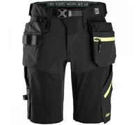 Snickers FlexiWork Softshell Stretch Shorts+ Holster Pockets - Black/Neon Yellow - 56