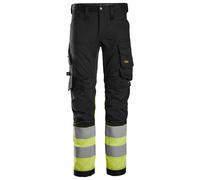 Snickers 6334 High-Vis Class 1 Stretch Trousers Black/Yellow Waist: 47 47" 32"
