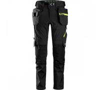 Snickers 6940 FlexiWork Stretch Trousers+ Holster Pockets Black/Neon Y 31" 30"