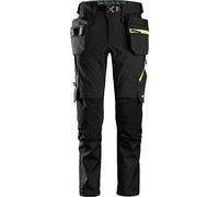Snickers 6940 FlexiWork Stretch Trousers+ Holster Pockets Black/Neon Yellow 35" 35"