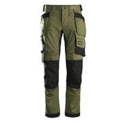 Snickers AllroundWork, Stretch Trousers Holster Pockets W 31" Knaki Green, Black