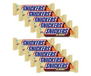 Snickers Almond Filled Chocolate Bar Filled with Delicious and Nutritious Roasted Almonds and Rich Caramel, Chocolate Bars to Share 45g (Pack of 10)